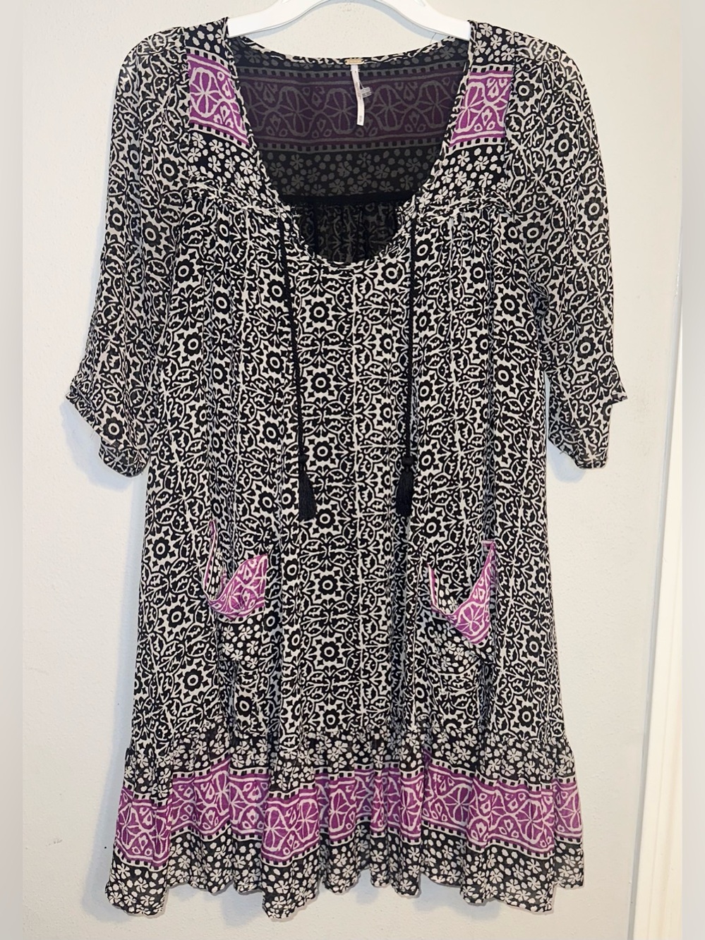 Free People Black & White Purple Printed Dress